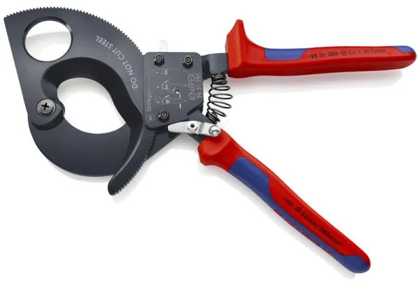 Knipex-kaapelileikkuri (räikkäjärjestelmä) mustaksi lakattu, monikomponenttikahvalla 280 mm