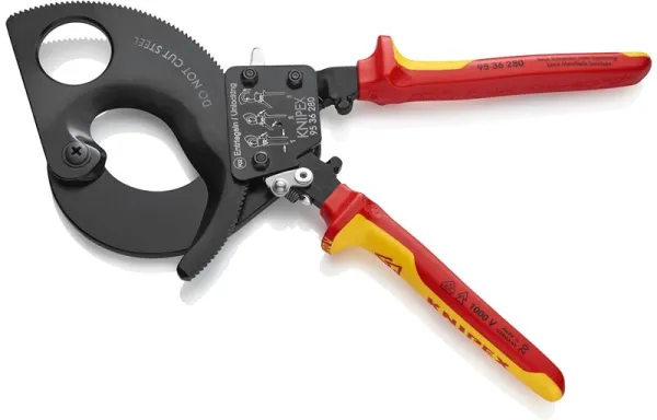 Knipex-kaapelileikkuri (räikkäperiaate) mustaksi lakattu, VDE-hyväksytty 280 mm